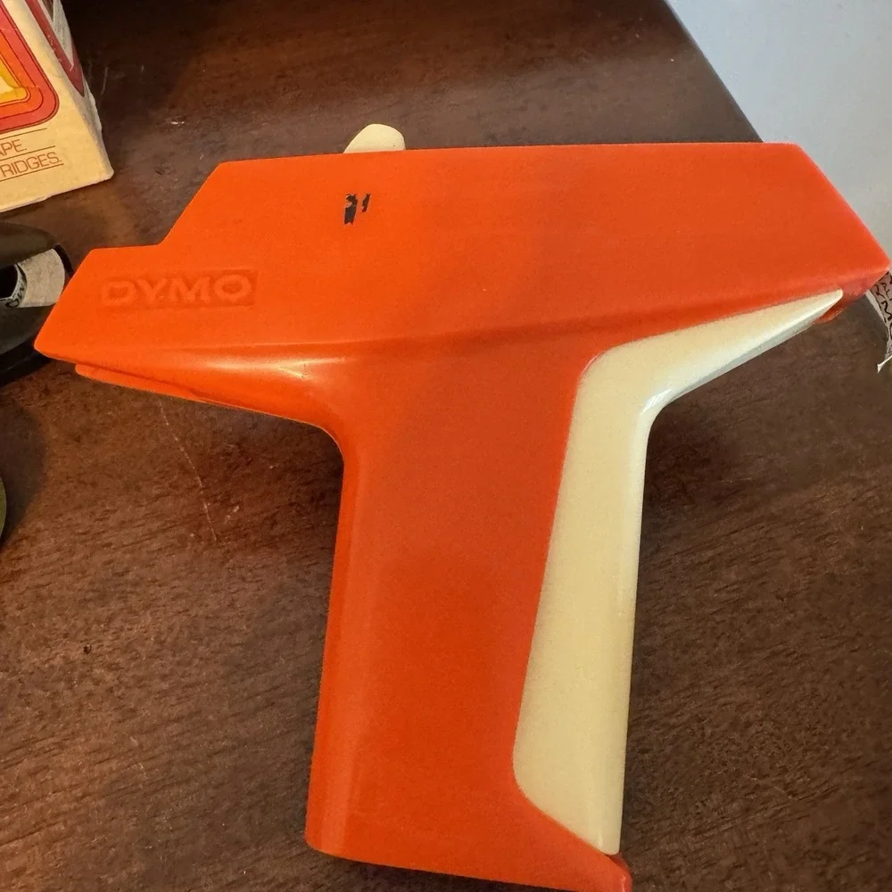RARE TAPE ROLLS Vintage Dymo 1800 Handheld Label Maker Tapewriter Orange Plastic